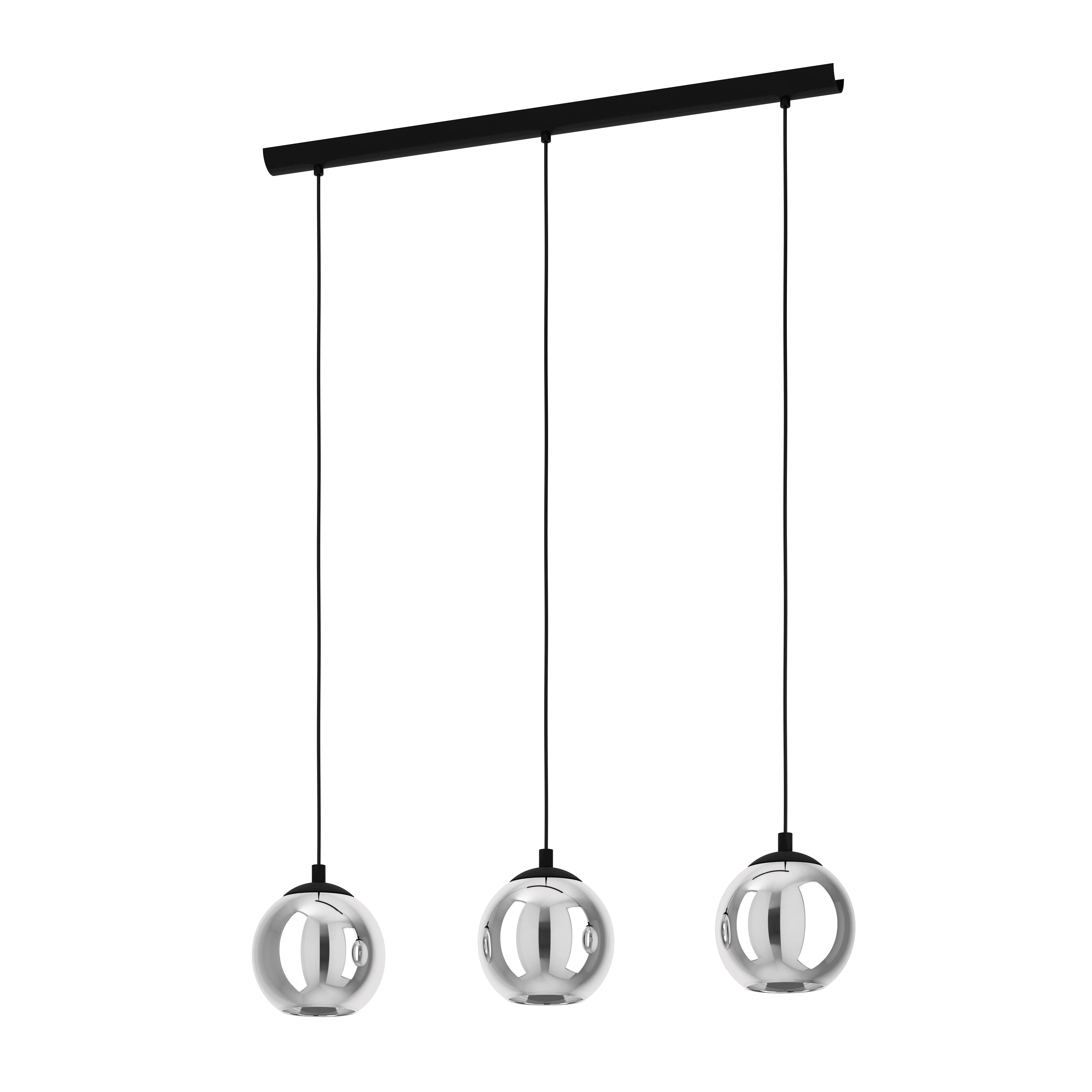 Eglo Ariscani 3 Light Black & Steel Vaporised Glass Ceiling Pendant