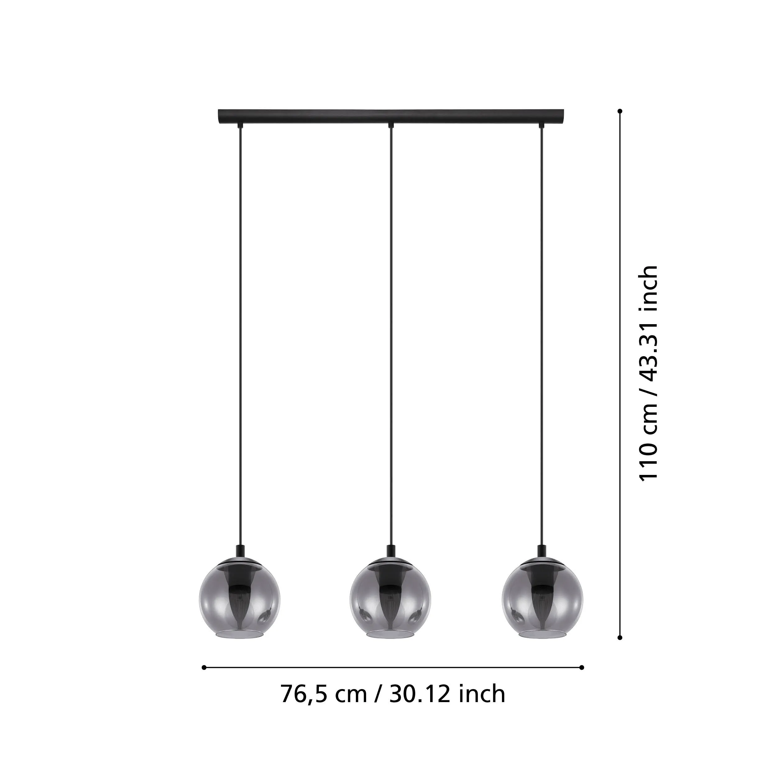 Eglo Ariscani 3 Light Black & Steel Vaporised Glass Ceiling Pendant