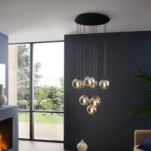 Eglo Ariscani Black & Steel Vaporised Glass 10 Light Pendant flush mount ceiling fixture