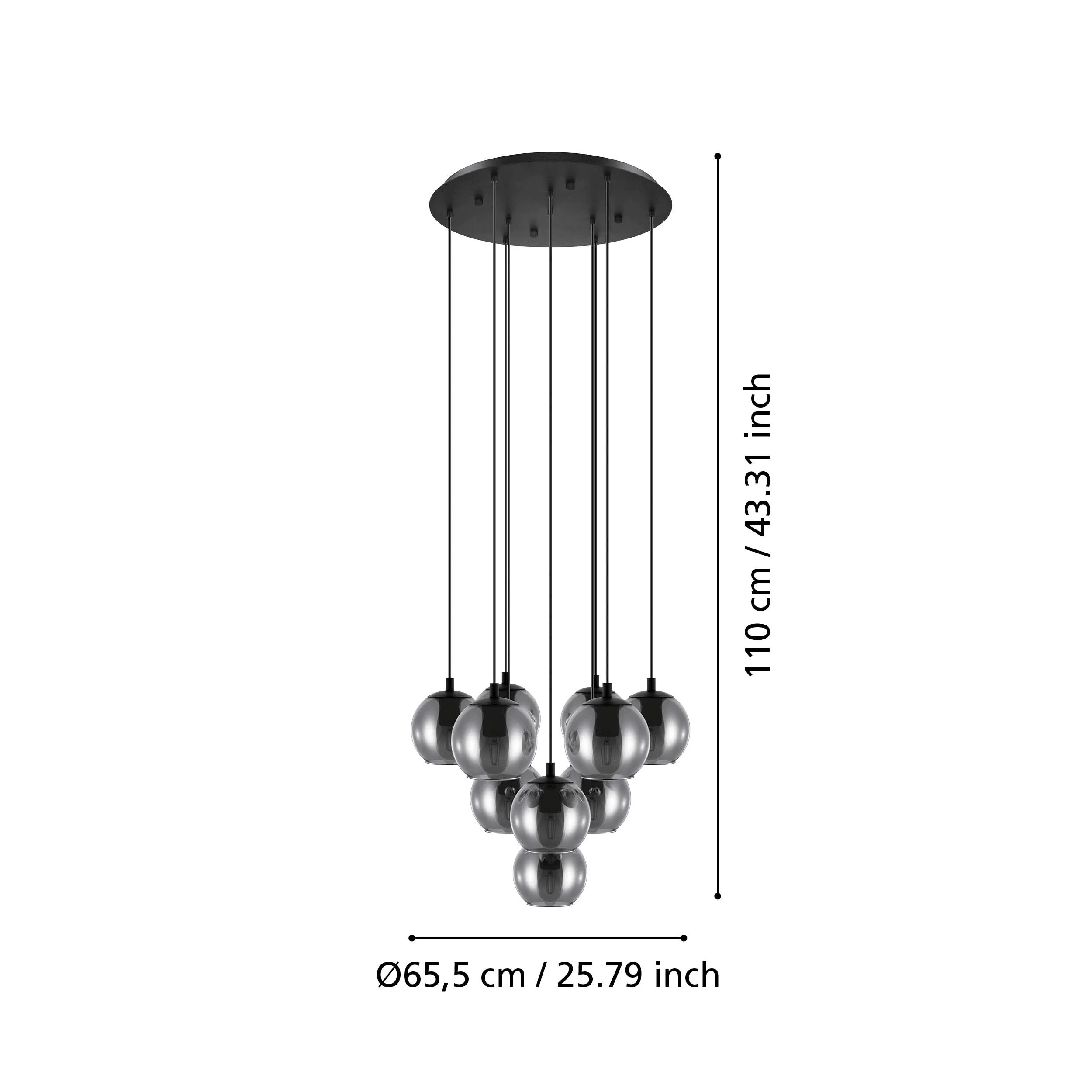 Eglo Ariscani Black & Steel Vaporised Glass 10 Light Pendant