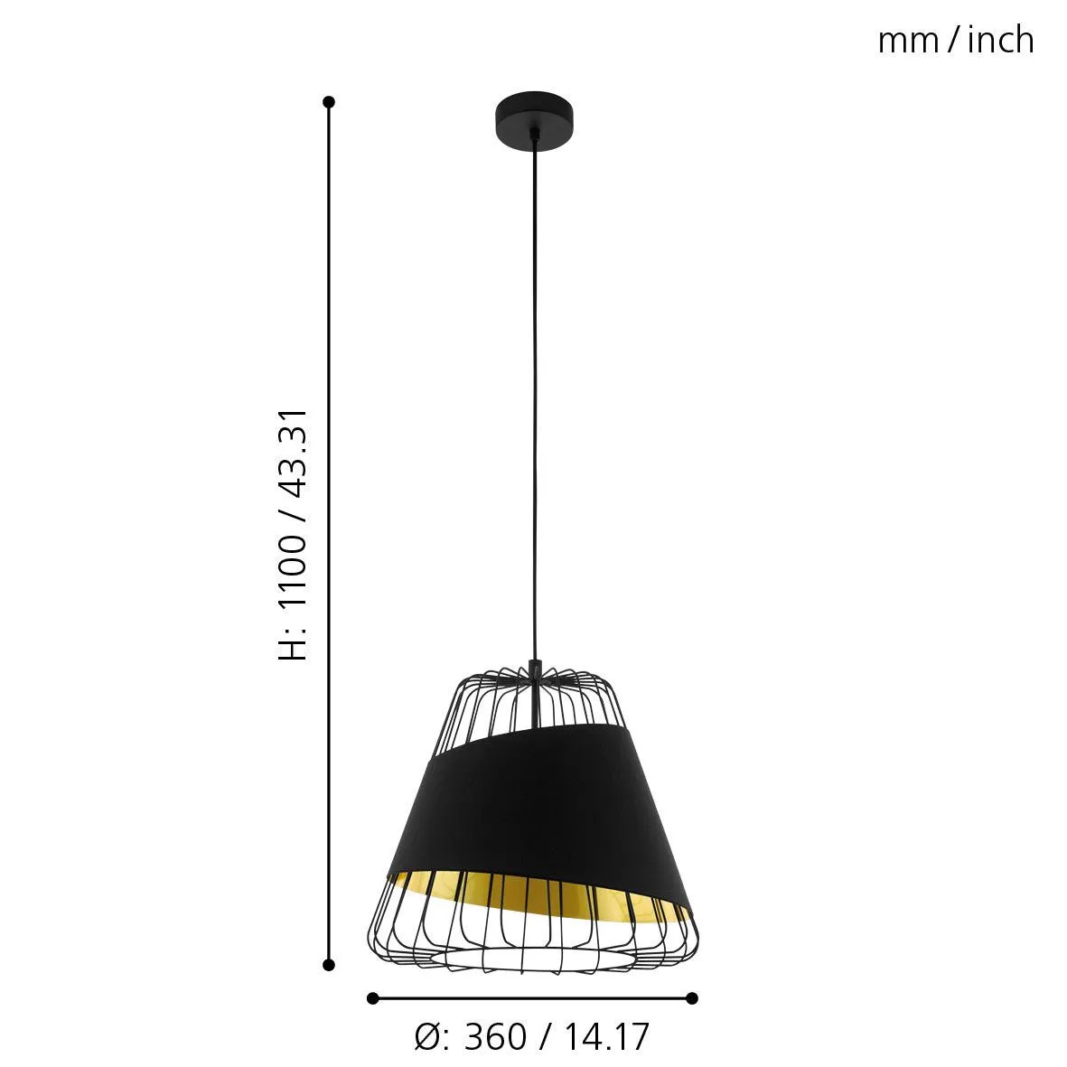 Eglo Austell Black Wire Framed Ceiling Pendant