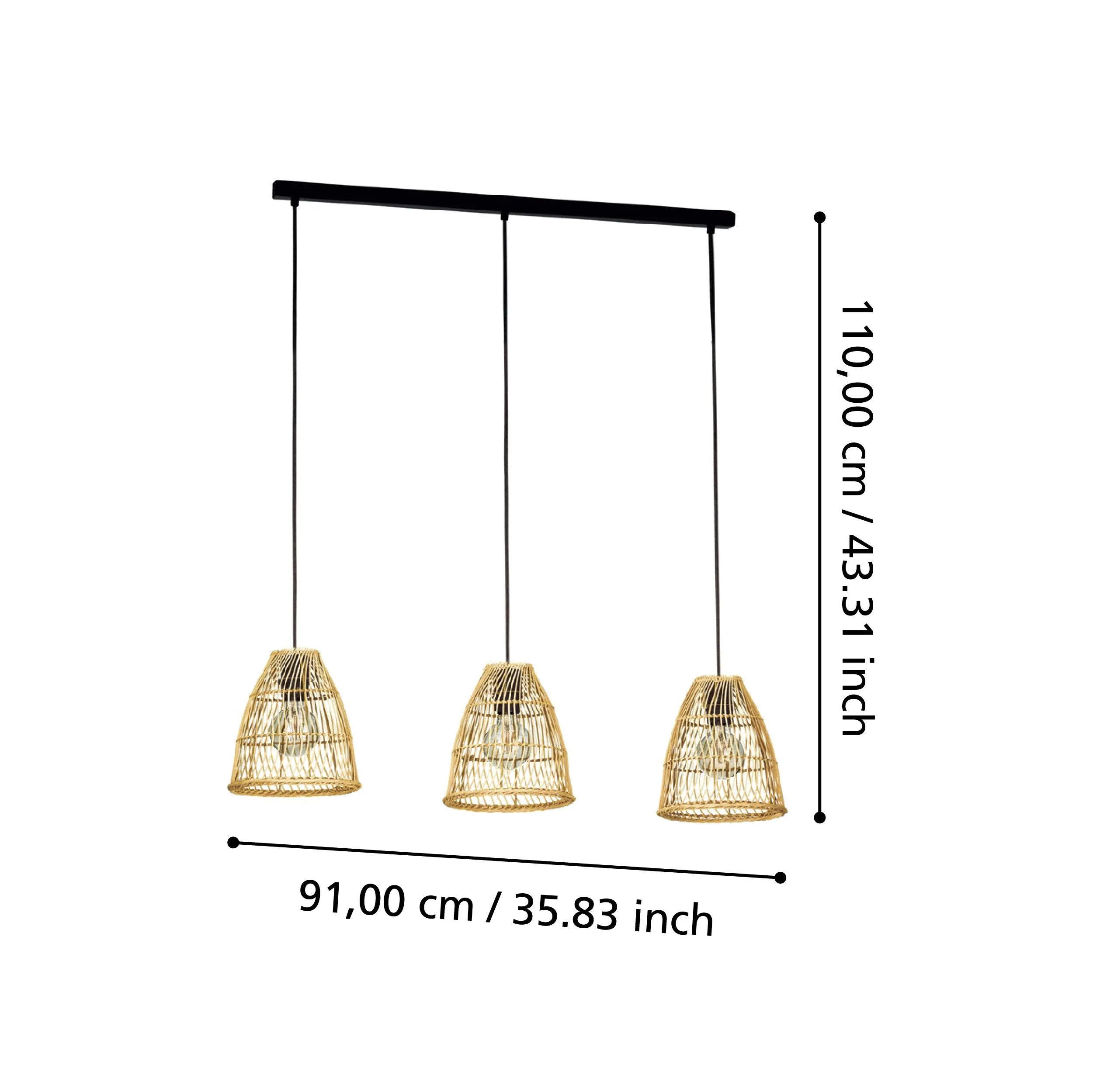Eglo Ayesgarth 3 Light Rattan Wicker Lamp Shade Ceiling Pendant