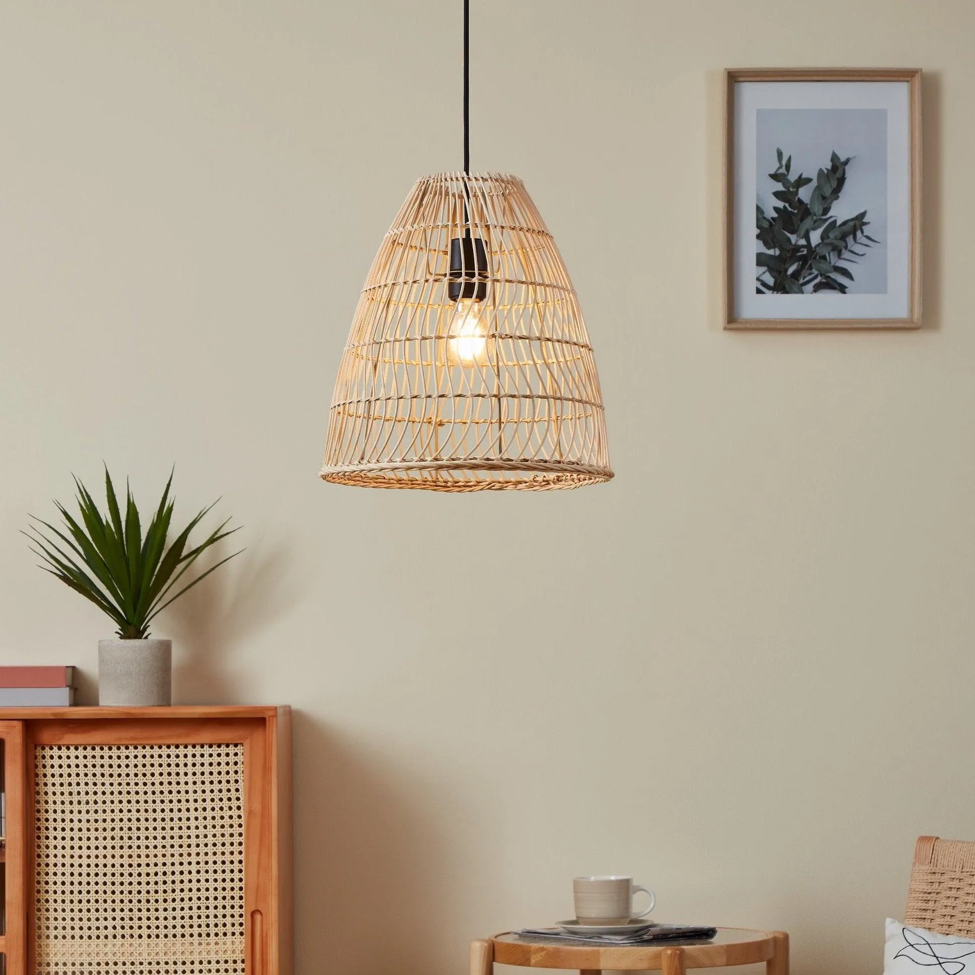 Eglo Ayesgarth Black & Rattan Wicker Lamp Shade Ceiling Pendant