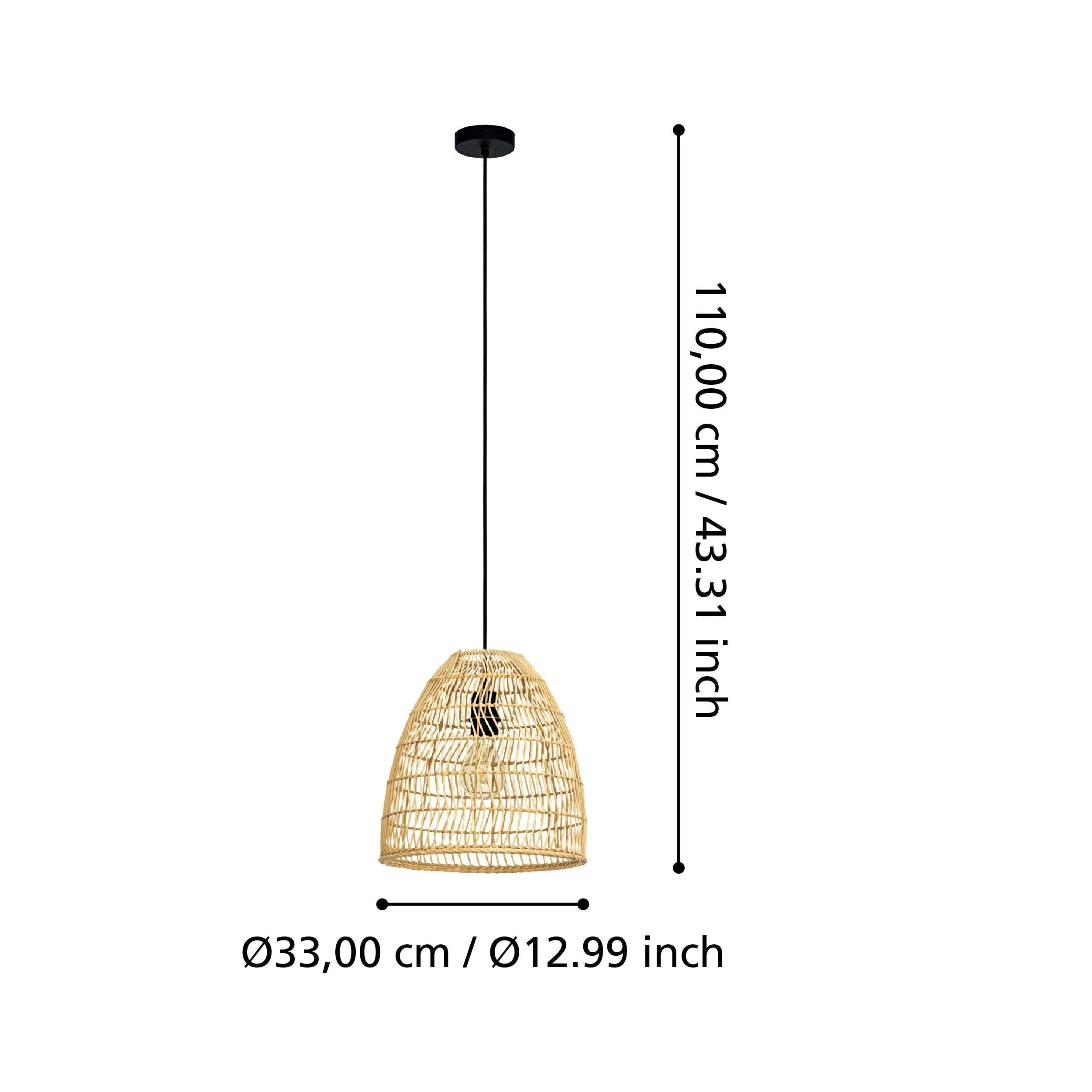 Eglo Ayesgarth Black & Rattan Wicker Lamp Shade Ceiling Pendant