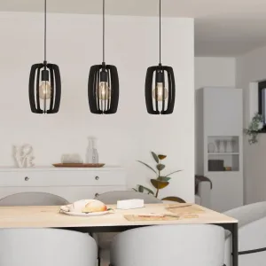 Eglo Bajazzara 3 Light Black Wood Segments Ceiling Pendant flush mount ceiling fixture