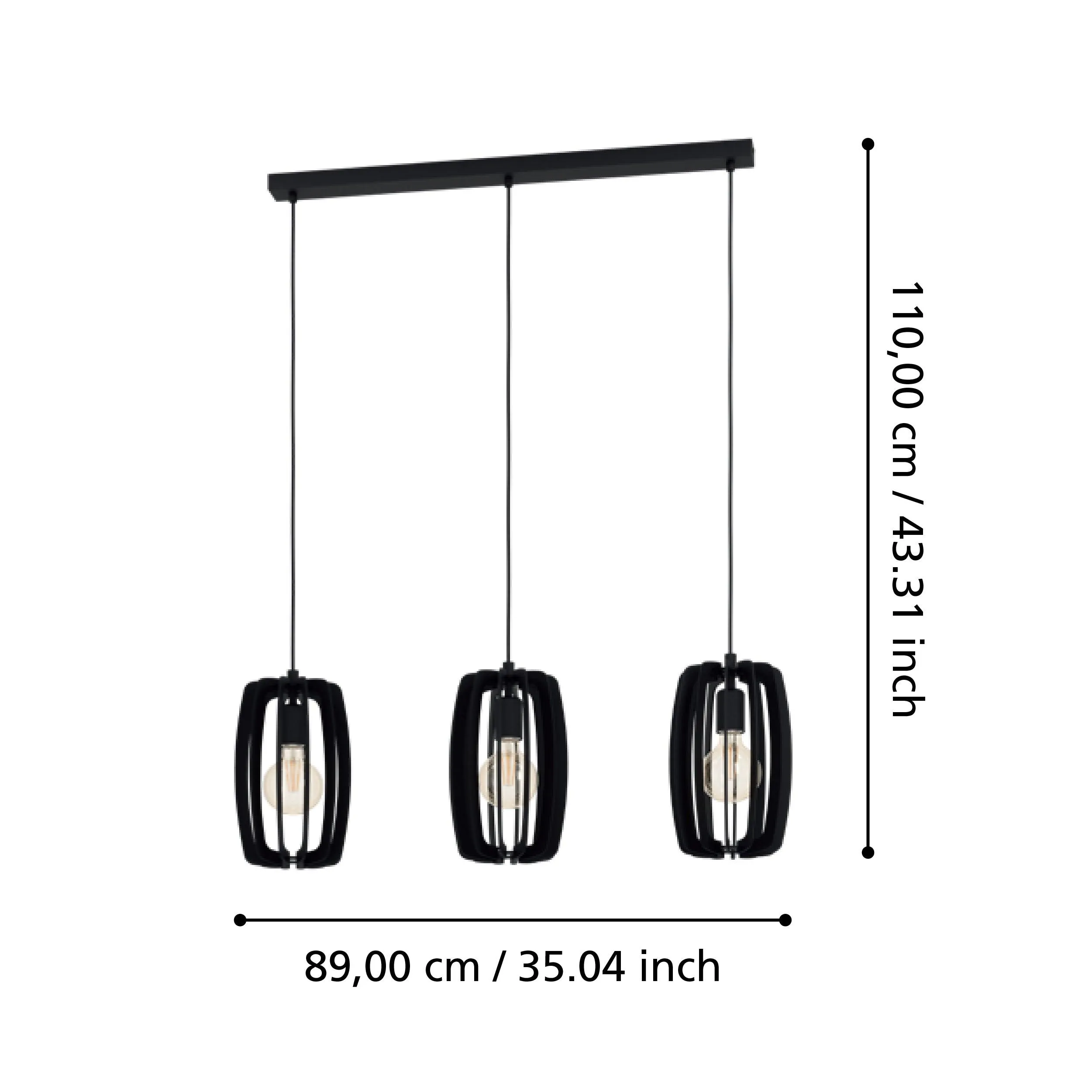 Eglo Bajazzara 3 Light Black Wood Segments Ceiling Pendant