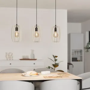 Eglo Bajazzara 3 Light Grey Wood Segments Ceiling Pendant flush mount ceiling fixture