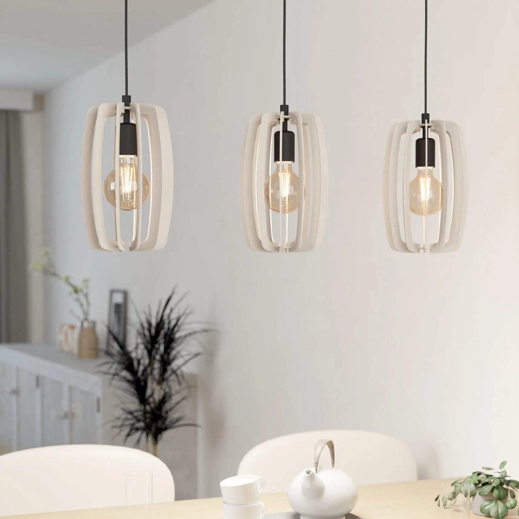 Eglo Bajazzara 3 Light Grey Wood Segments Ceiling Pendant