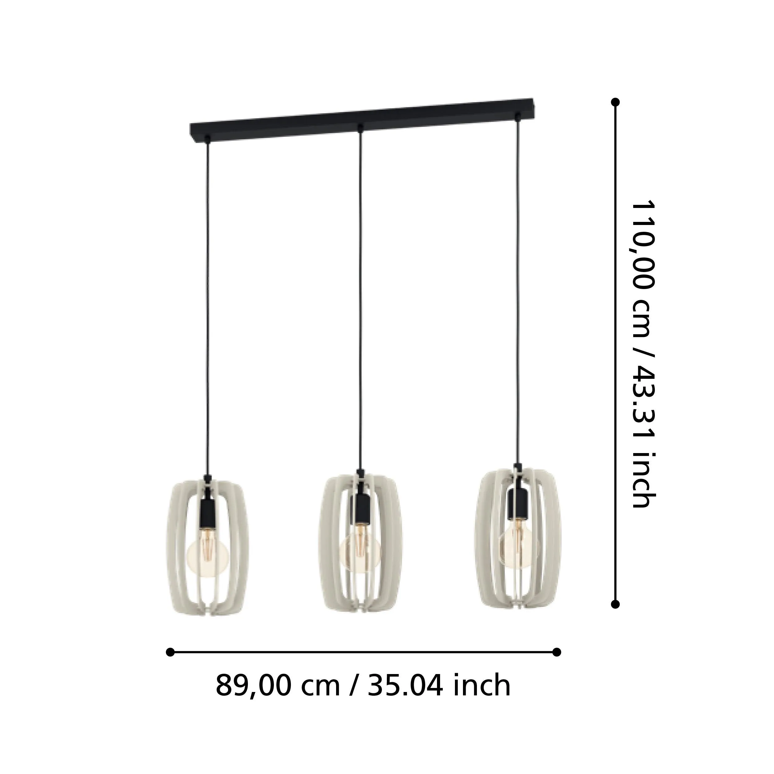 Eglo Bajazzara 3 Light Grey Wood Segments Ceiling Pendant