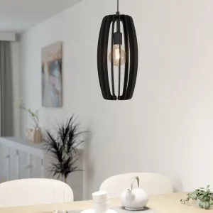 Eglo Bajazzara Elongated Black Wood Segments Ceiling Pendant flush mount ceiling fixture