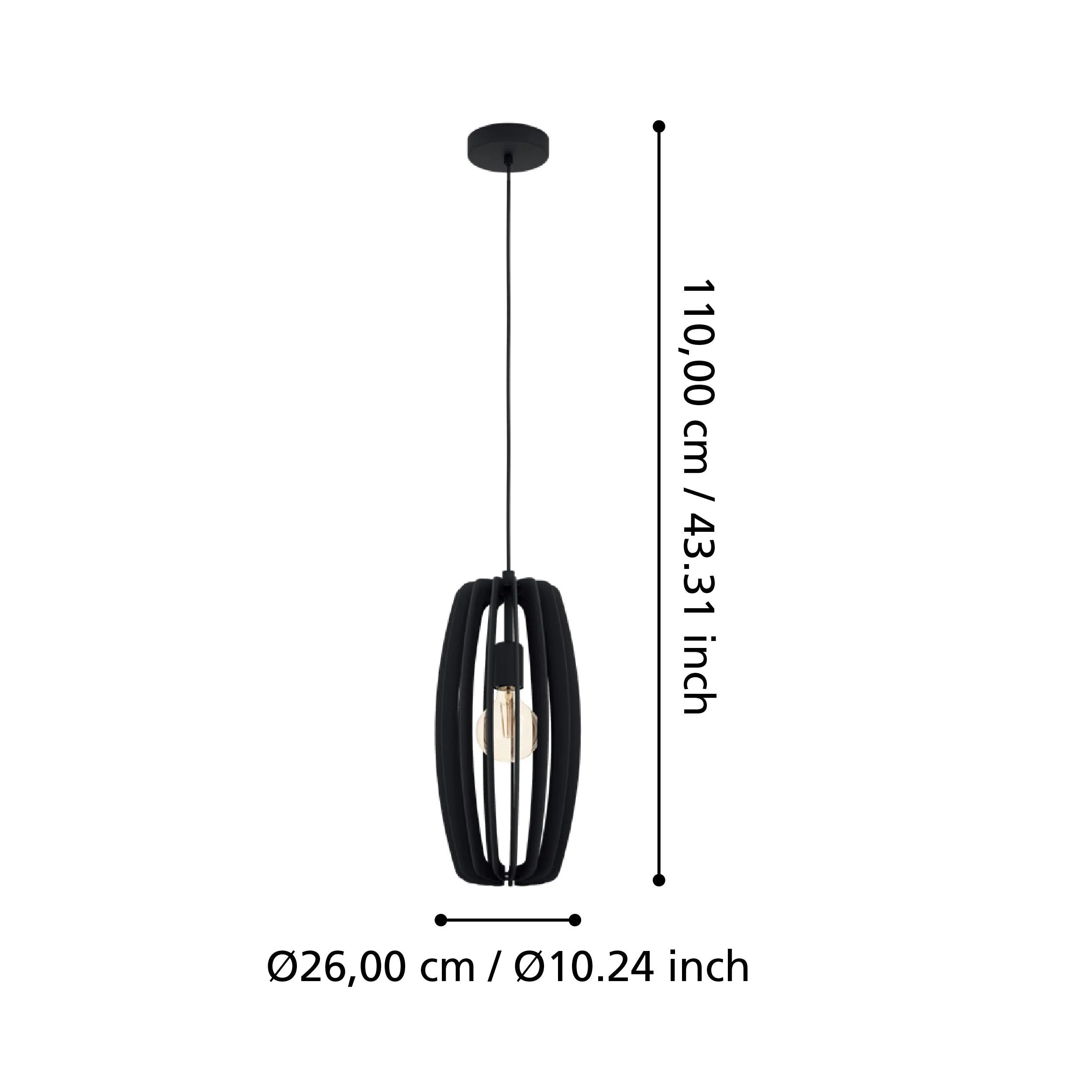 Eglo Bajazzara Elongated Black Wood Segments Ceiling Pendant