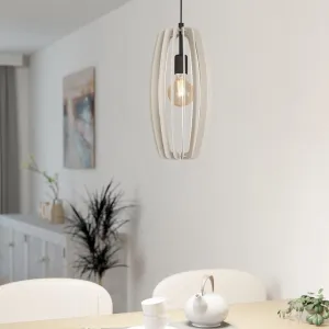 Eglo Bajazzara Elongated Grey Wood Segments Ceiling Pendant flush mount ceiling fixture