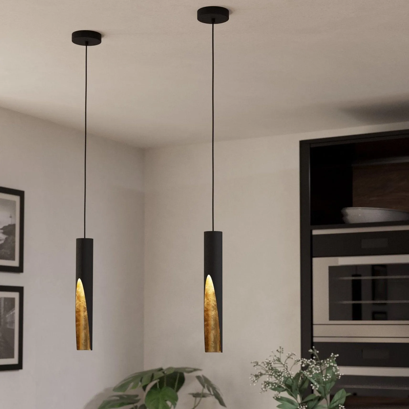 Eglo Barbotto Black & Gold Metal Ceiling Pendant flush mount ceiling fixture