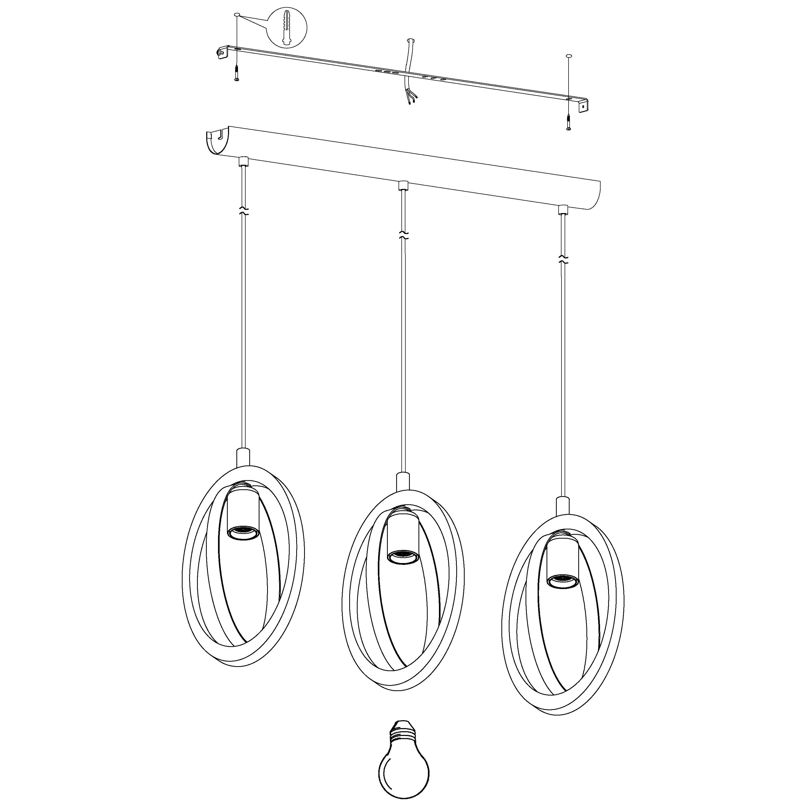 Eglo Basildon 3 Light Wood & Black Oval Bar Ceiling Pendant