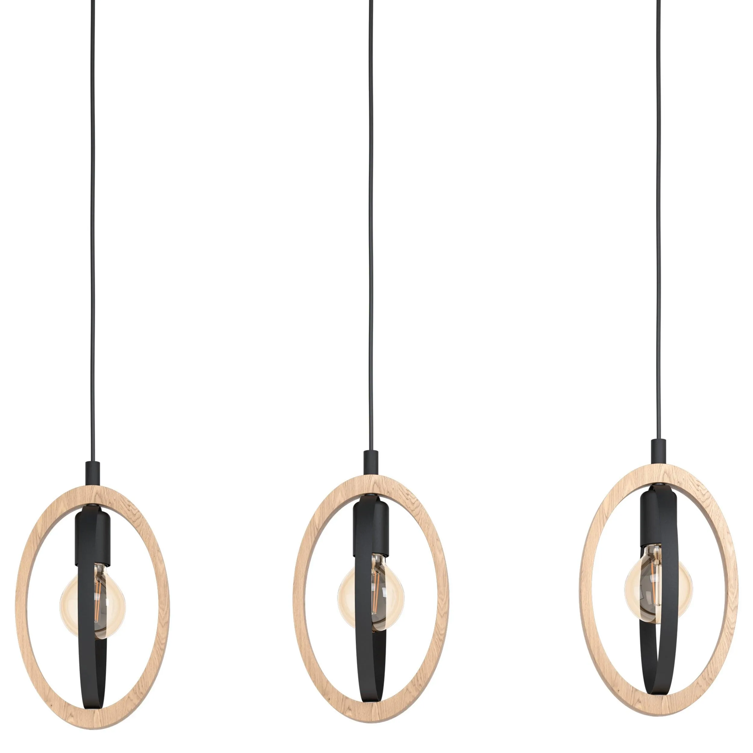 Eglo Basildon 3 Light Wood & Black Oval Bar Ceiling Pendant