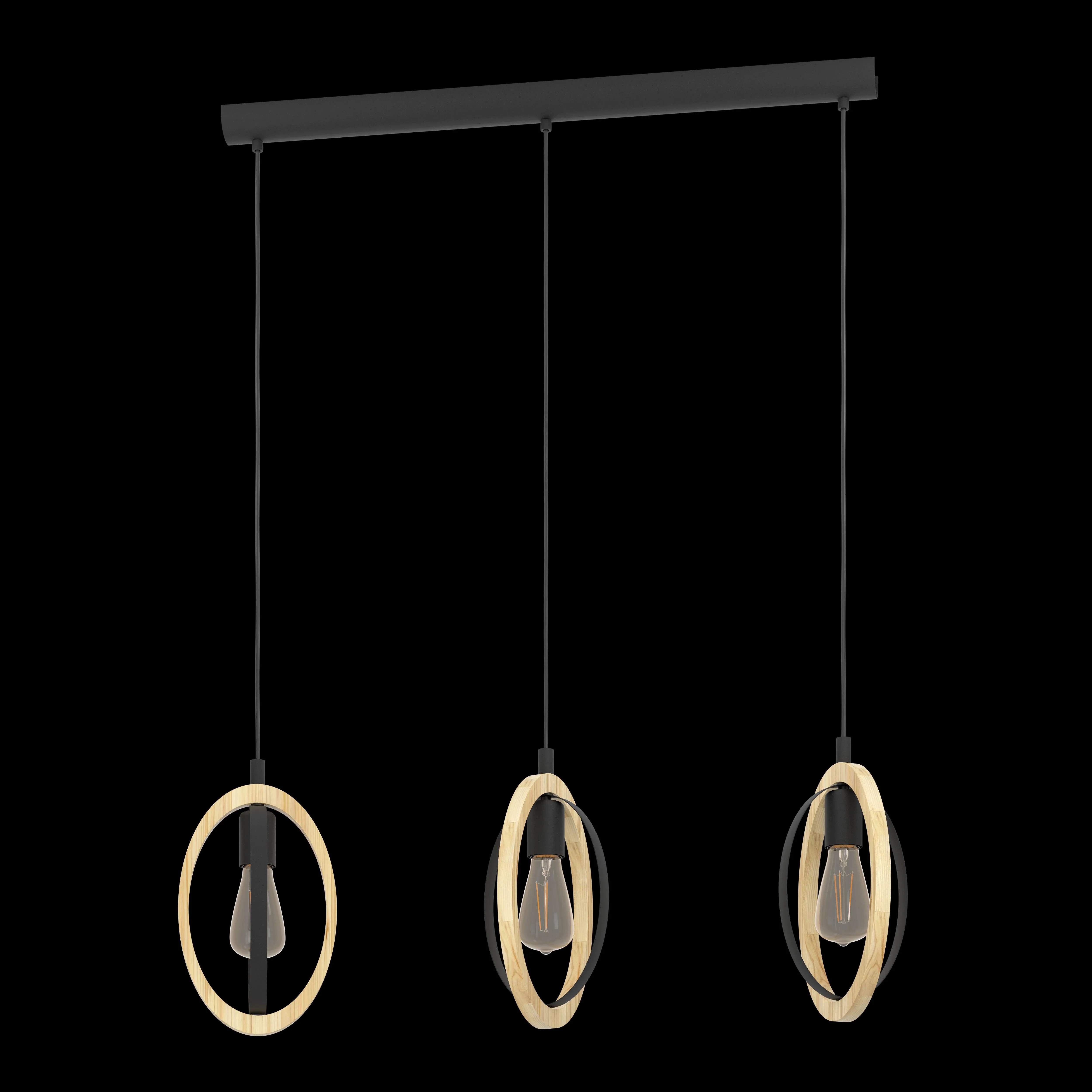 Eglo Basildon 3 Light Wood & Black Oval Bar Ceiling Pendant