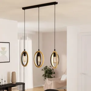 Eglo Basildon 3 Light Wood & Black Oval Bar Ceiling Pendant flush mount ceiling fixture