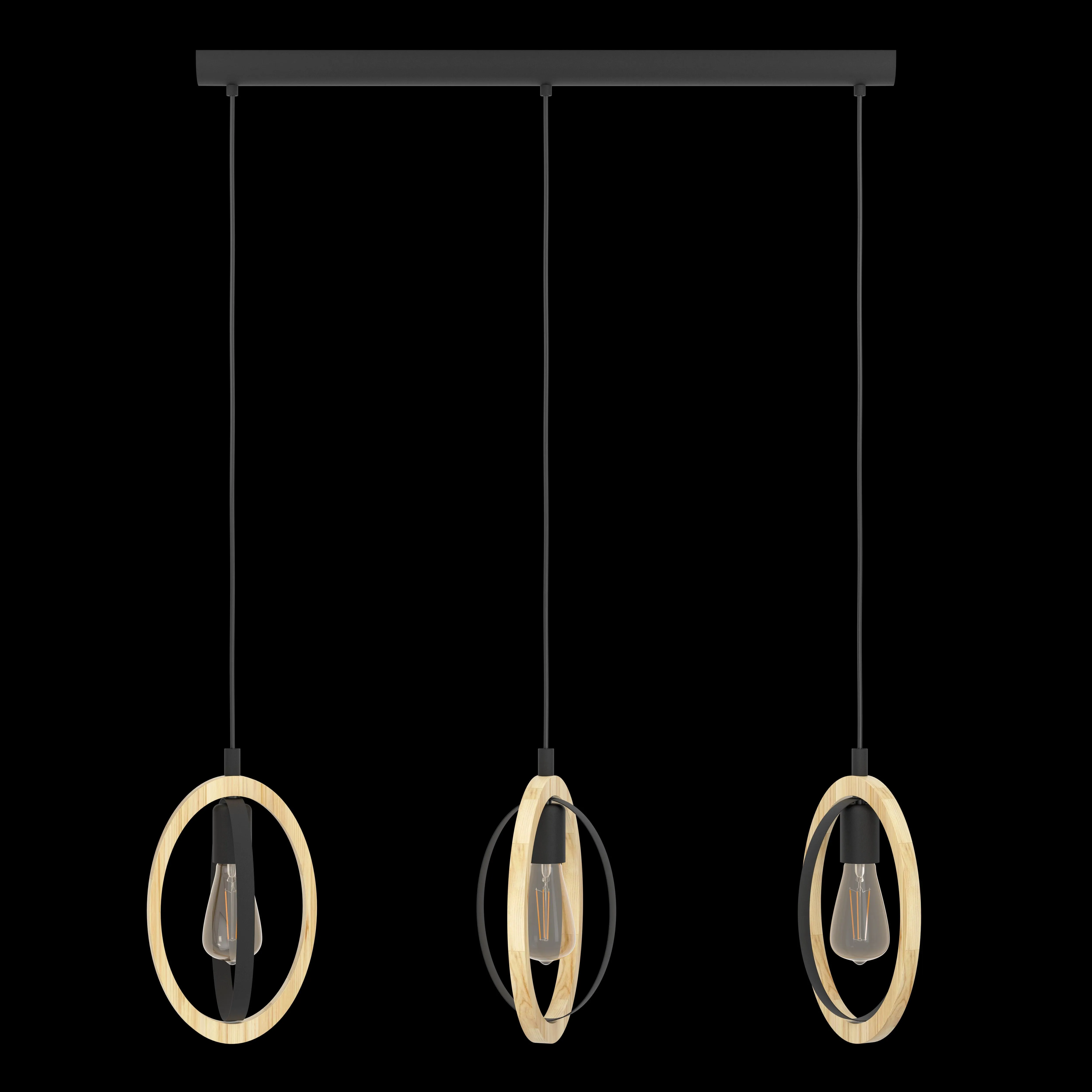 Eglo Basildon 3 Light Wood & Black Oval Bar Ceiling Pendant