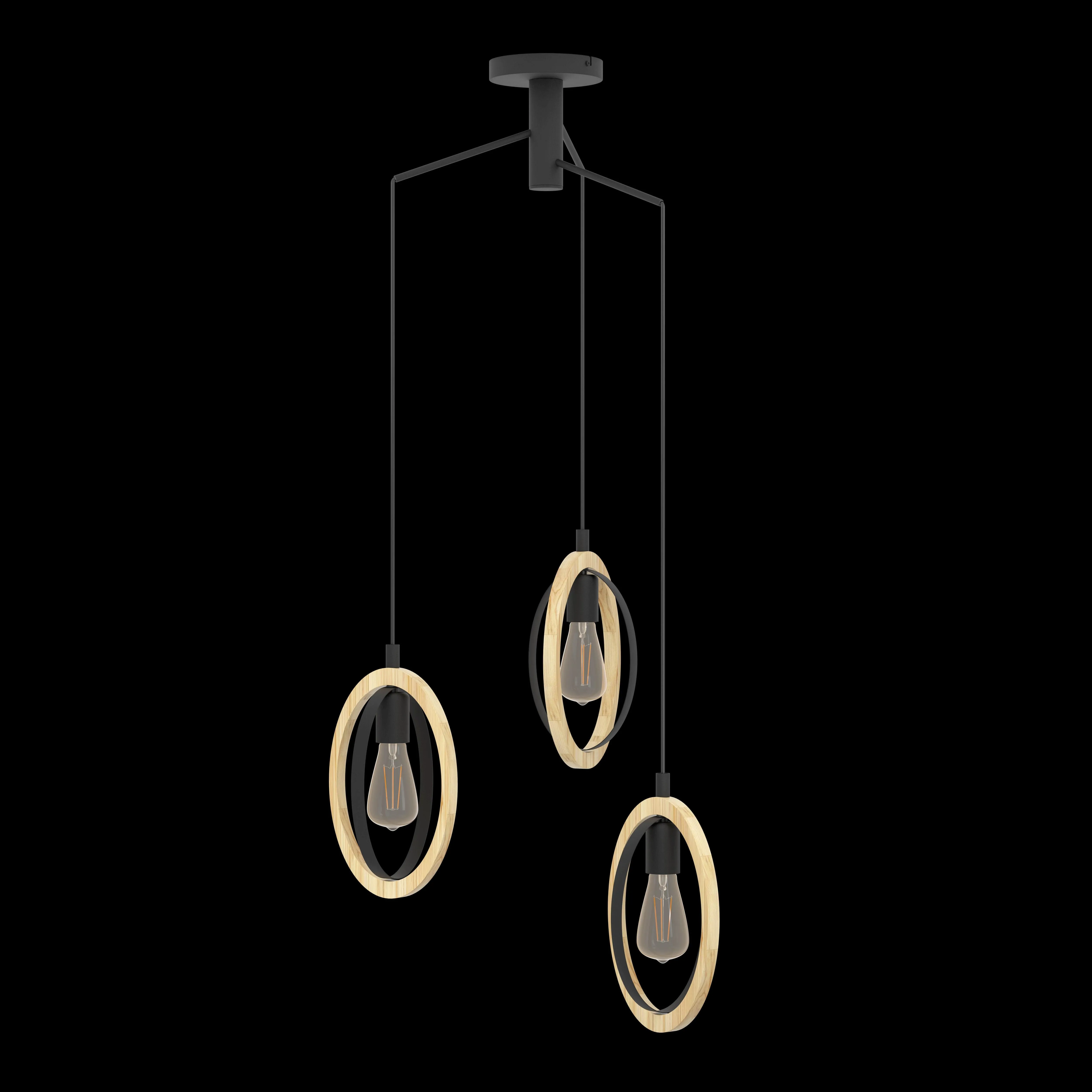 Eglo Basildon 4 Light Wood & Black Metal Oval Pendant