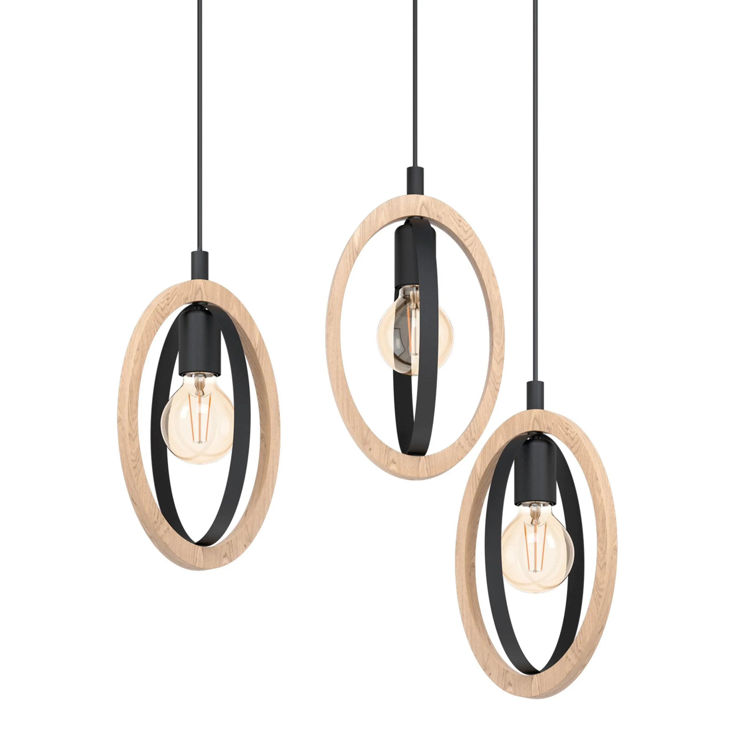 Eglo Basildon 4 Light Wood & Black Metal Oval Pendant