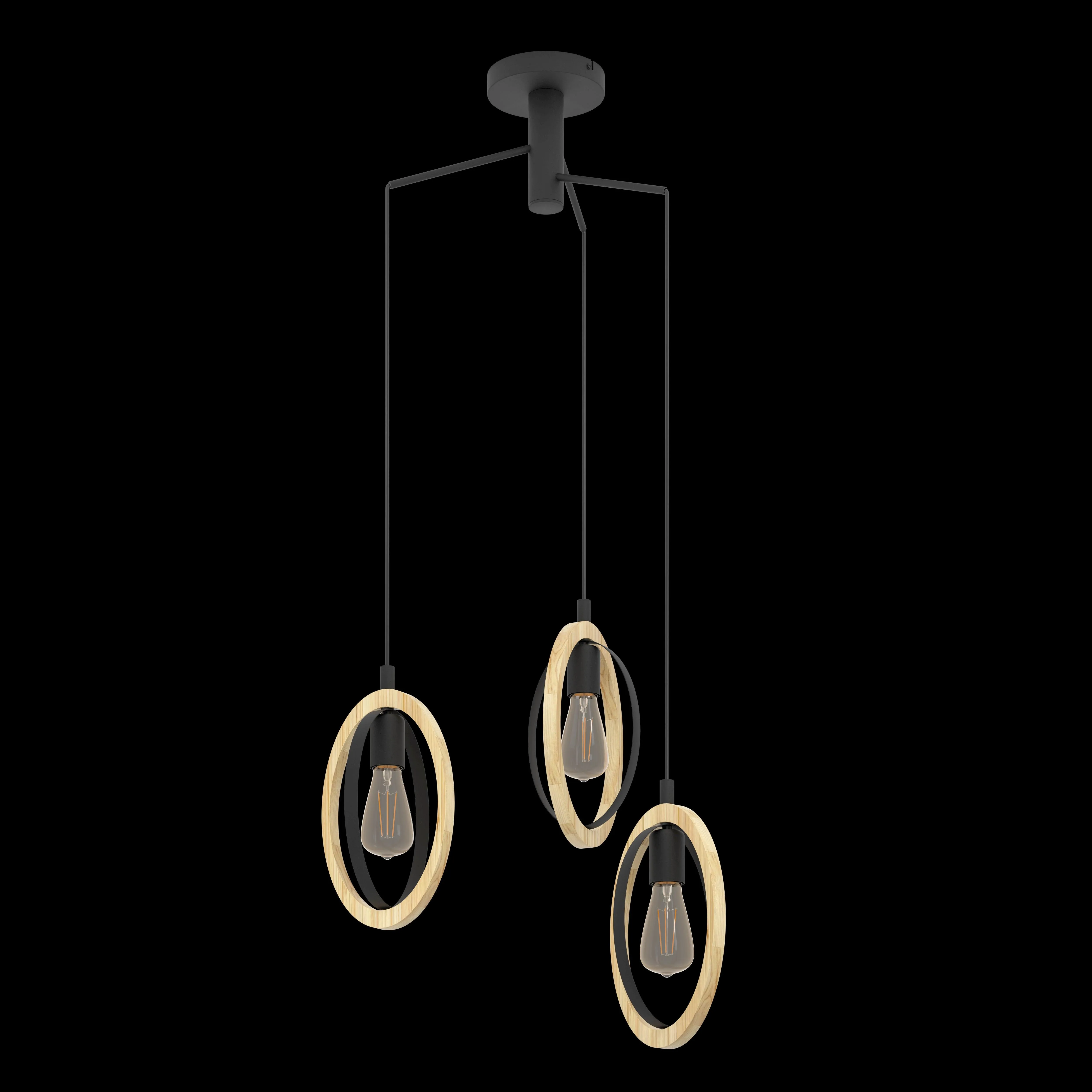 Eglo Basildon 4 Light Wood & Black Metal Oval Pendant
