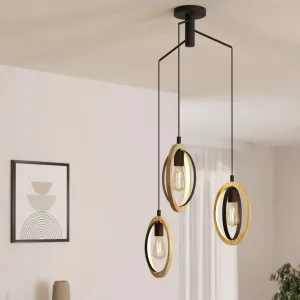 Eglo Basildon 4 Light Wood & Black Metal Oval Pendant flush mount ceiling fixture