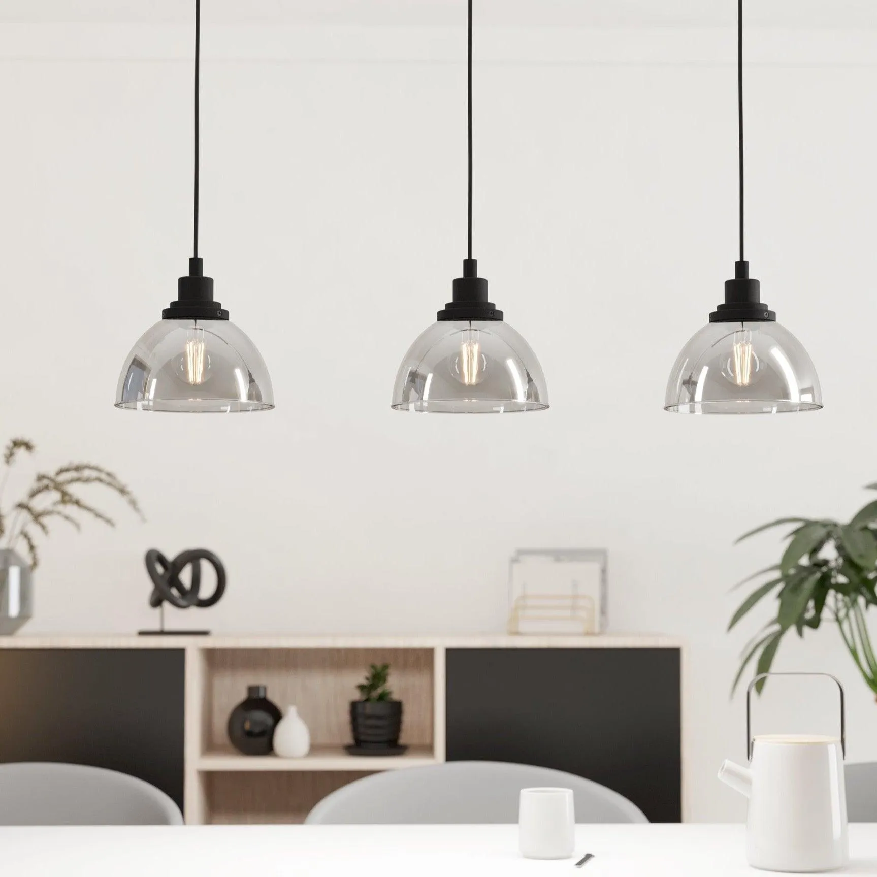 Eglo Beleser 3 Light Smoked Black Glass Ceiling Pendant flush mount ceiling fixture