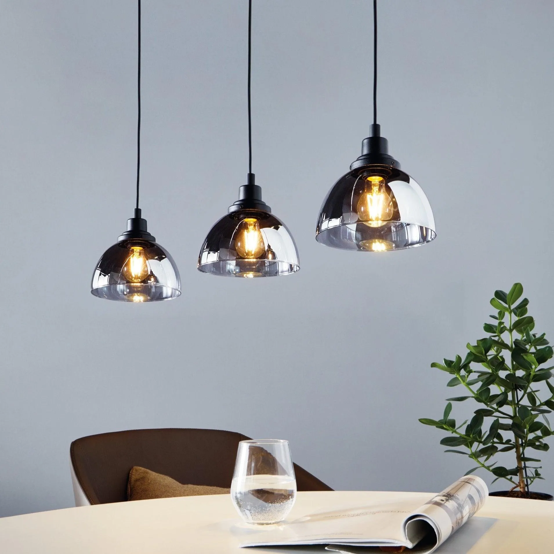 Eglo Beleser 3 Light Smoked Black Glass Ceiling Pendant