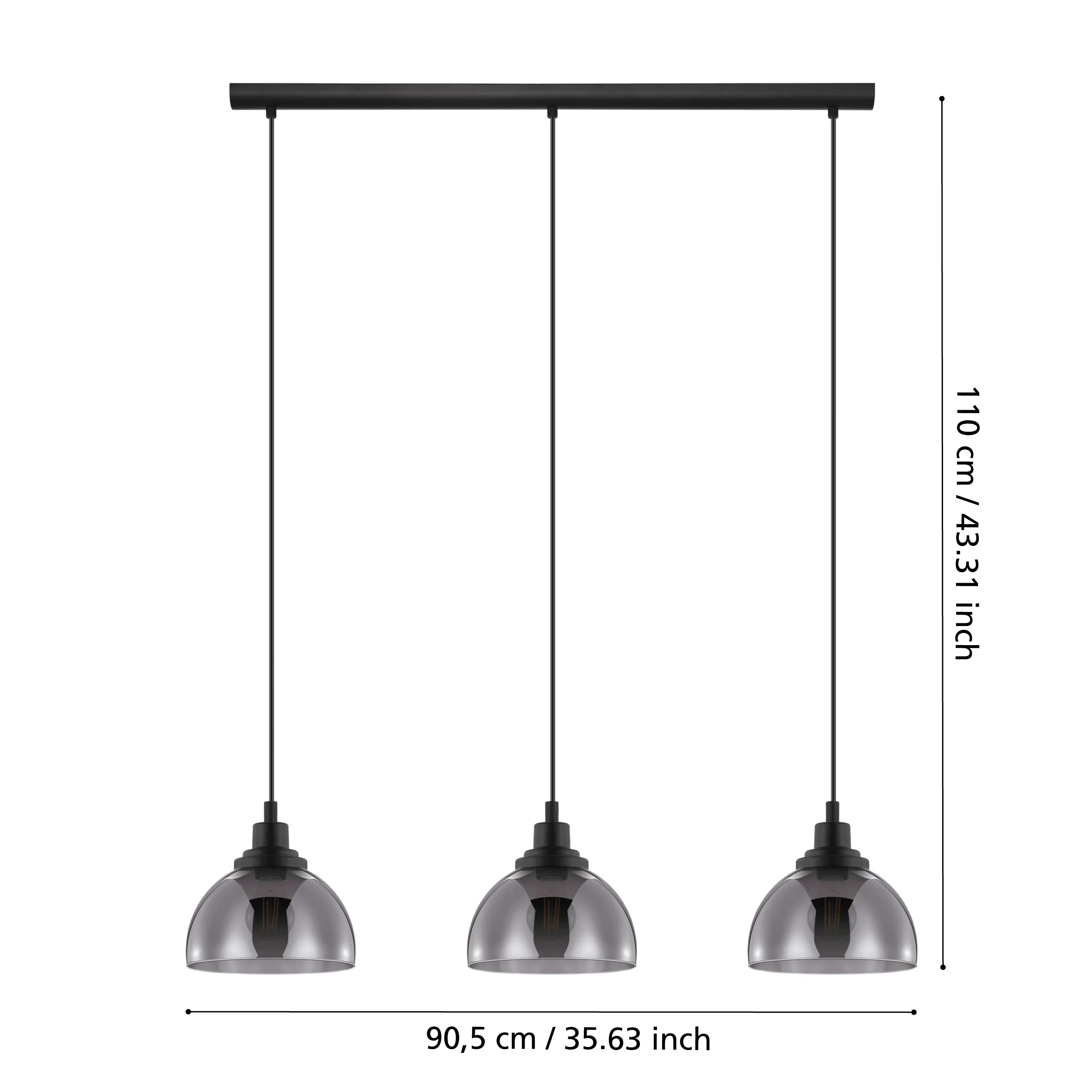Eglo Beleser 3 Light Smoked Black Glass Ceiling Pendant