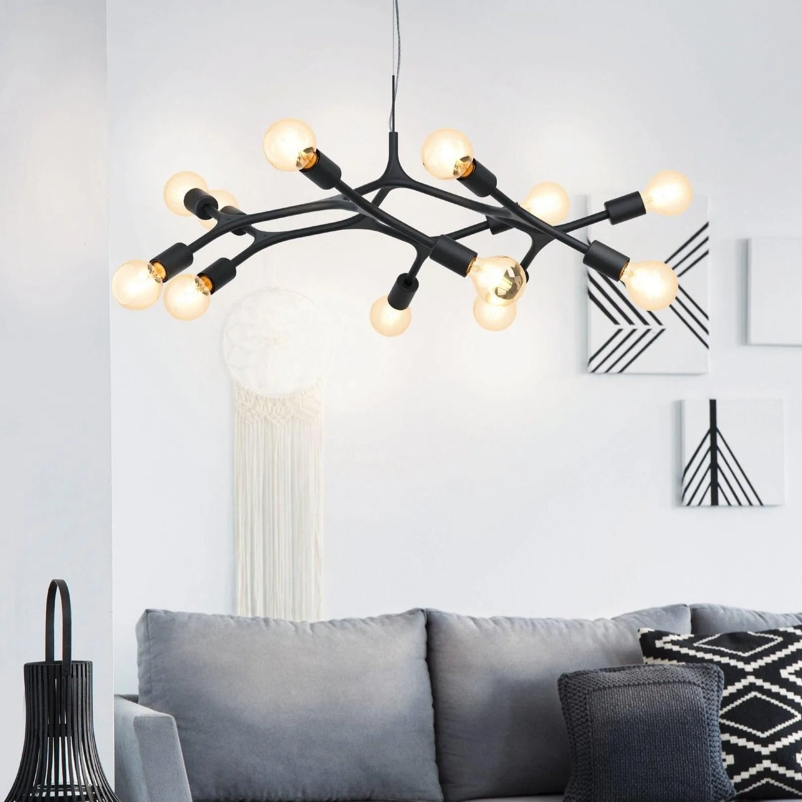 Eglo Bocadella 12 Arm Black Metal Ceiling Pendant flush mount ceiling fixture