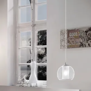 Eglo Bolsano Chrome Clear & White Glass Ceiling Pendant flush mount ceiling fixture