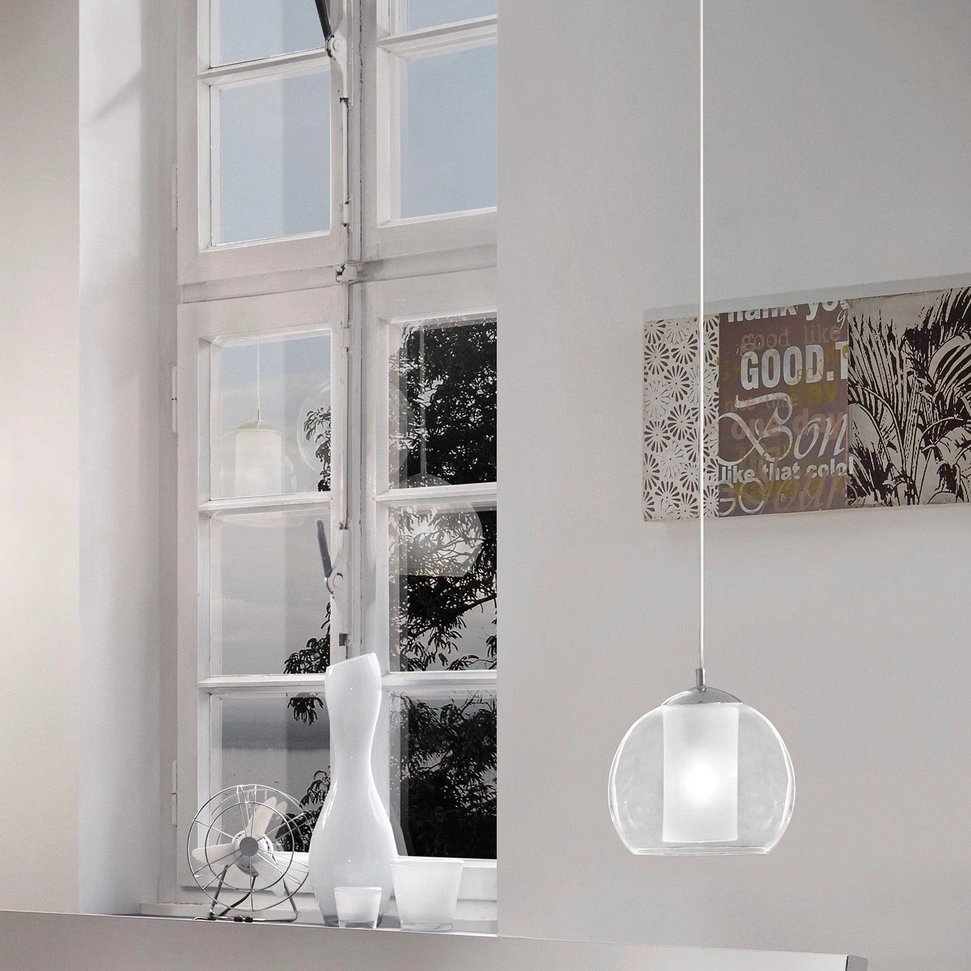 Eglo Bolsano Chrome Clear & White Glass Ceiling Pendant flush mount ceiling fixture