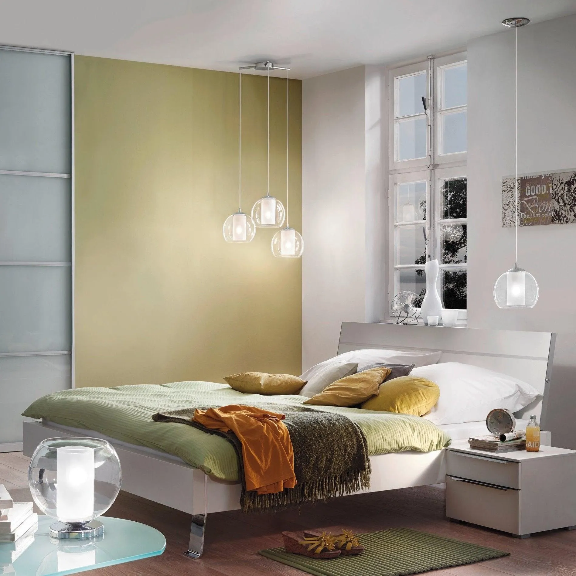 Eglo Bolsano Chrome Clear & White Glass Ceiling Pendant