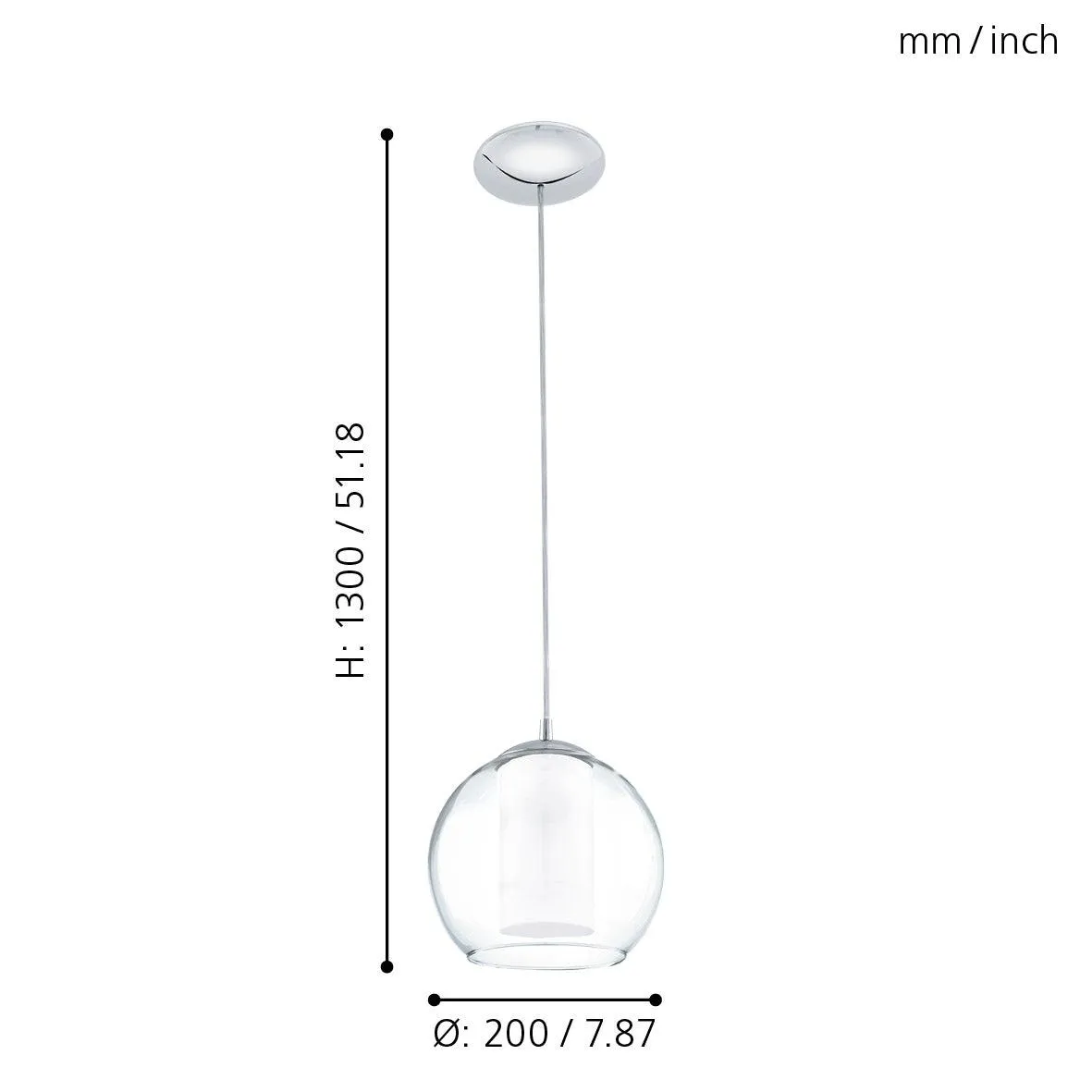 Eglo Bolsano Chrome Clear & White Glass Ceiling Pendant