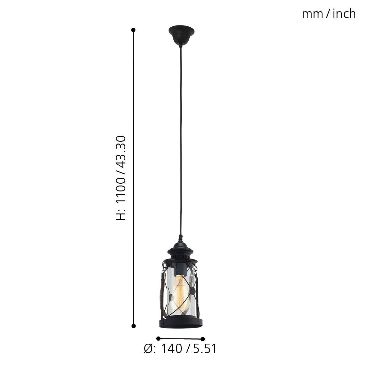 Eglo Bradford Lantern Style Black Ceiling Pendant