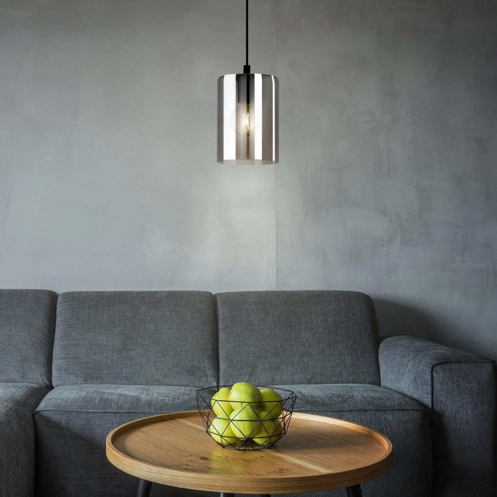 Eglo Cadaques 1 Cylindrical Smoked Glass Ceiling Pendant flush mount ceiling fixture