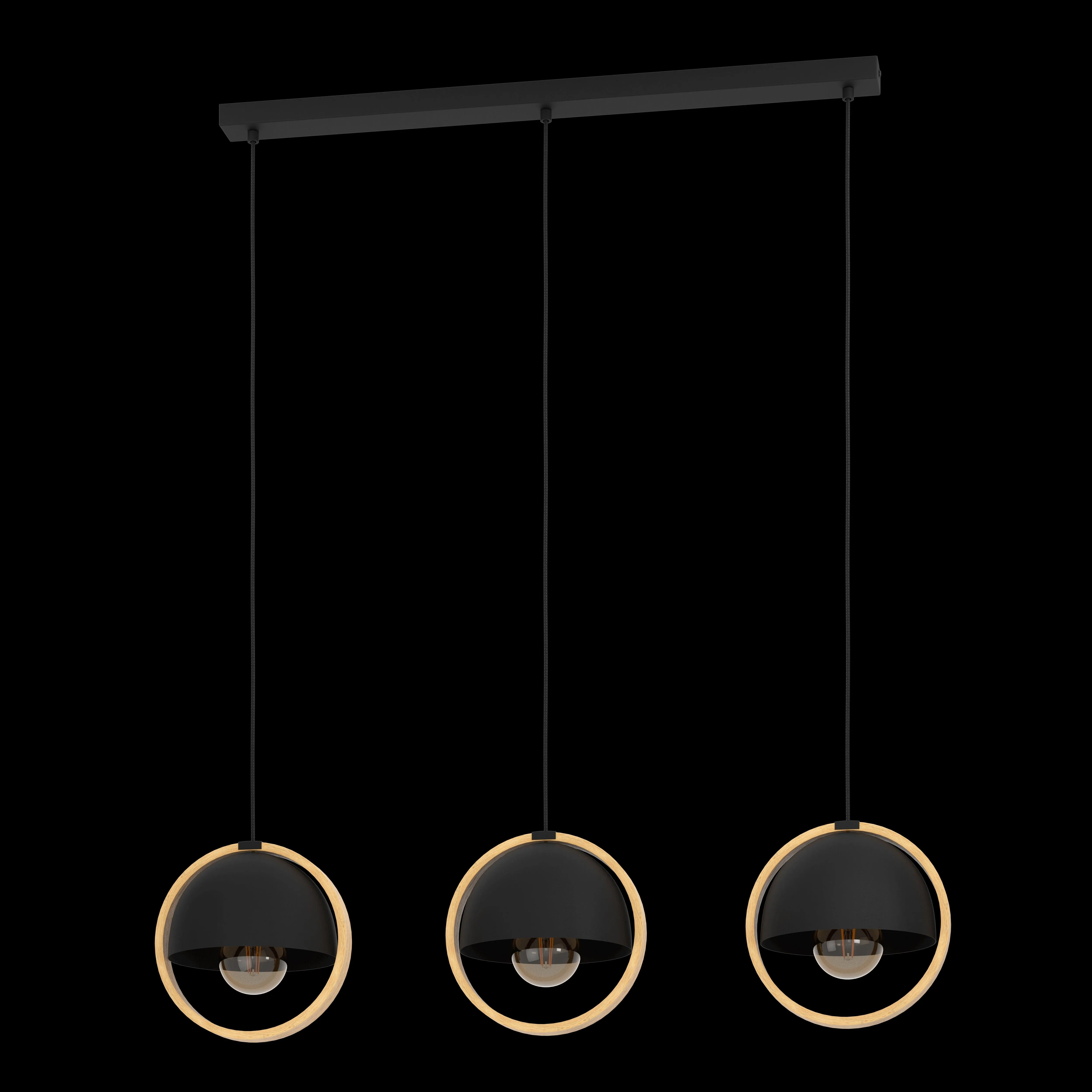 Eglo Callow 3 Light Round Wood & Black Ceiling Pendant