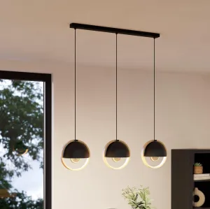 Eglo Callow 3 Light Round Wood & Black Ceiling Pendant flush mount ceiling fixture