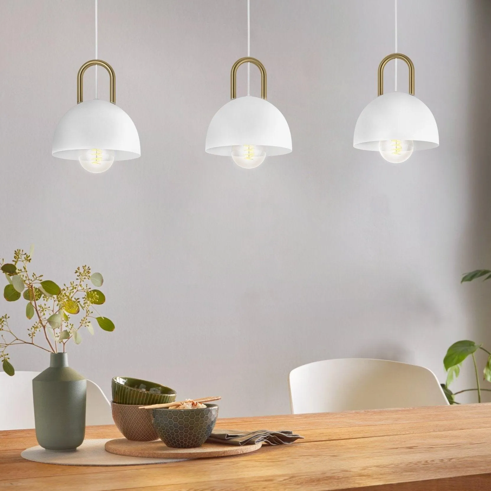 Eglo Calmanera 3 Light White & Brass Round Pendant