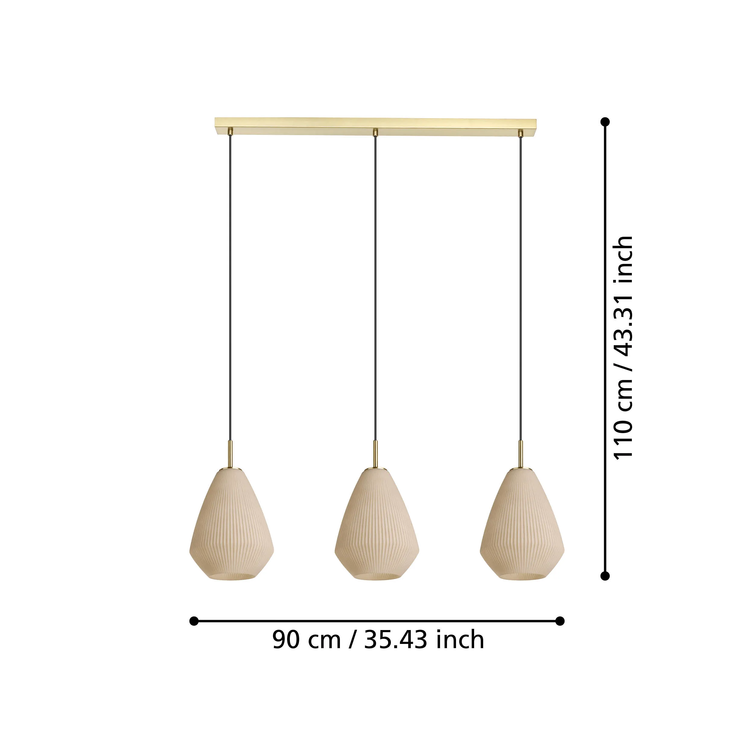 Eglo Caprarola 3 Light Conical Sand Glass & Brass Pendant