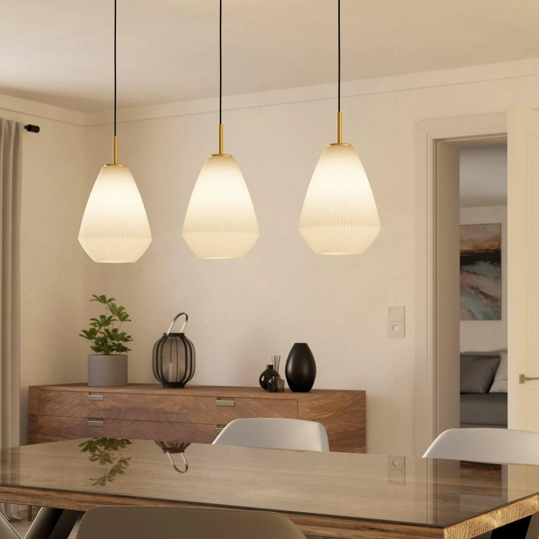 Eglo Caprarola 3 Light Conical Sand Glass & Brass Pendant flush mount ceiling fixture