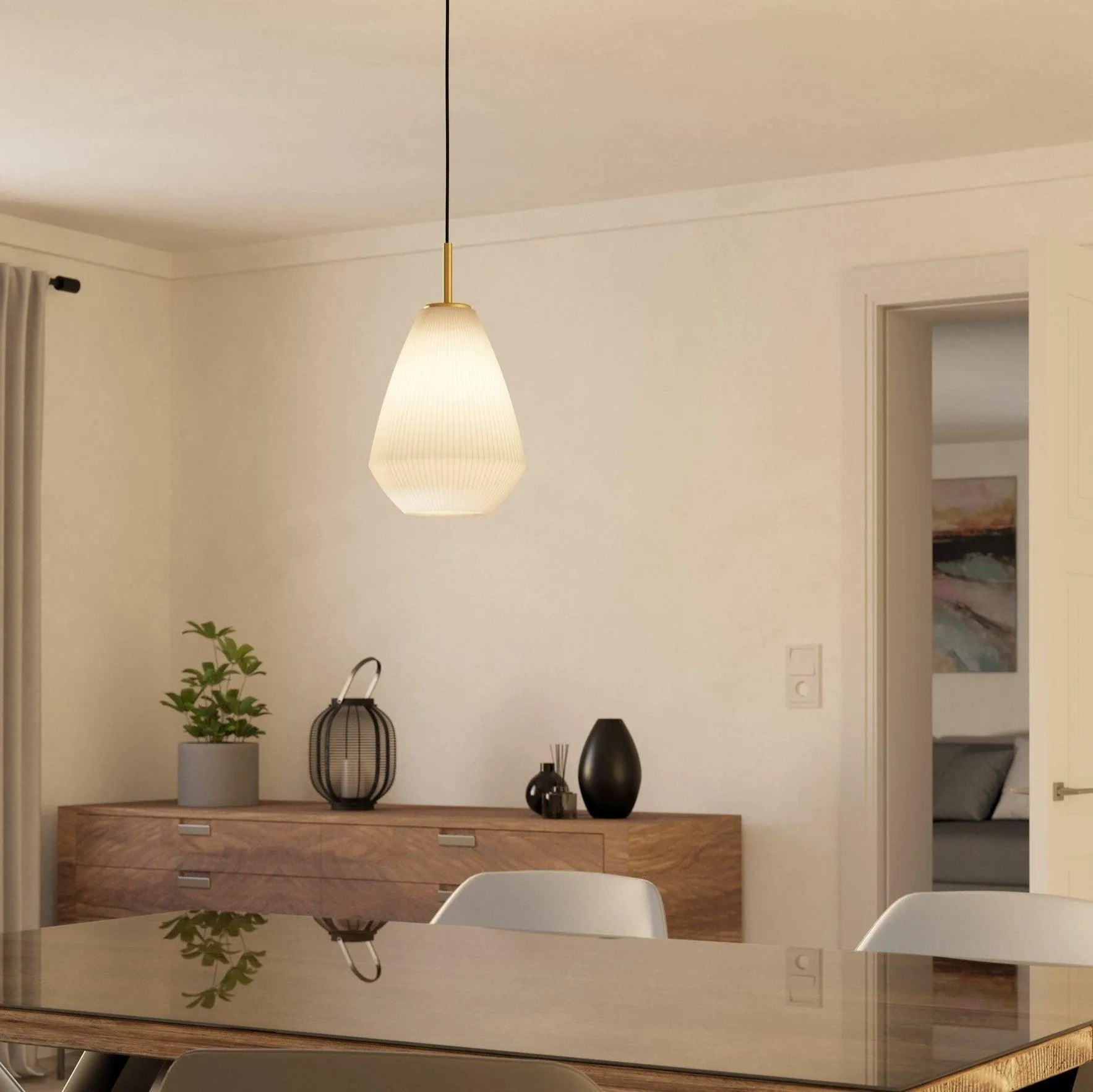 Eglo Caprarola Conical Satin Glass & Brass Ceiling Pendant flush mount ceiling fixture