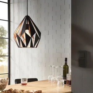 Eglo Carlton 1 Black & Copper Diamond-Shaped Ceiling Pendant flush mount ceiling fixture