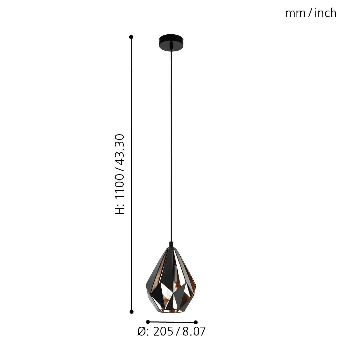 Eglo Carlton 1 Black & Copper Metal Ceiling Pendant