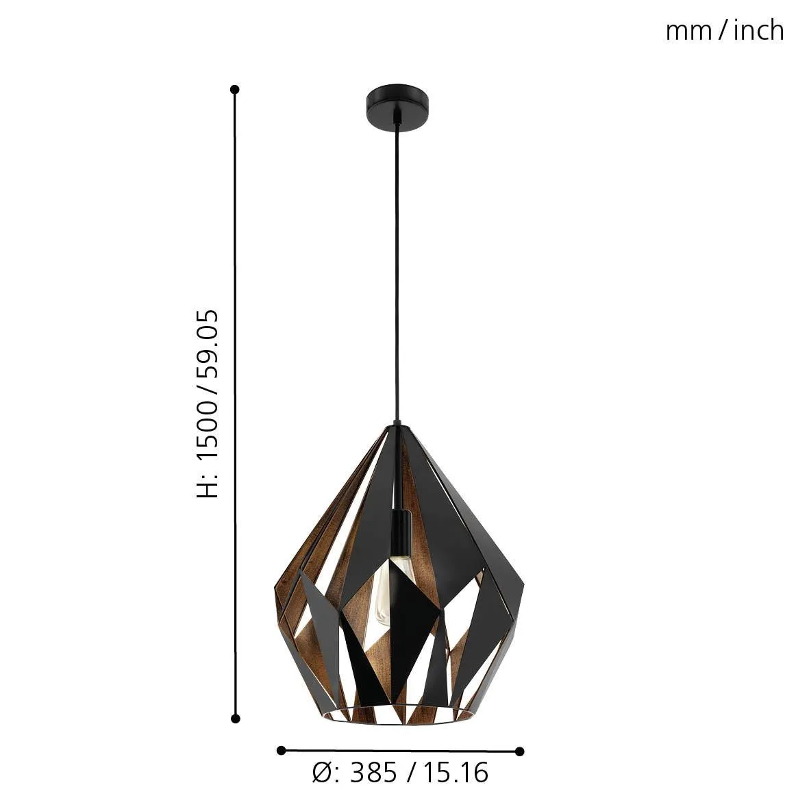 Eglo Carlton 1 Black & Gold Metal Ceiling Pendant