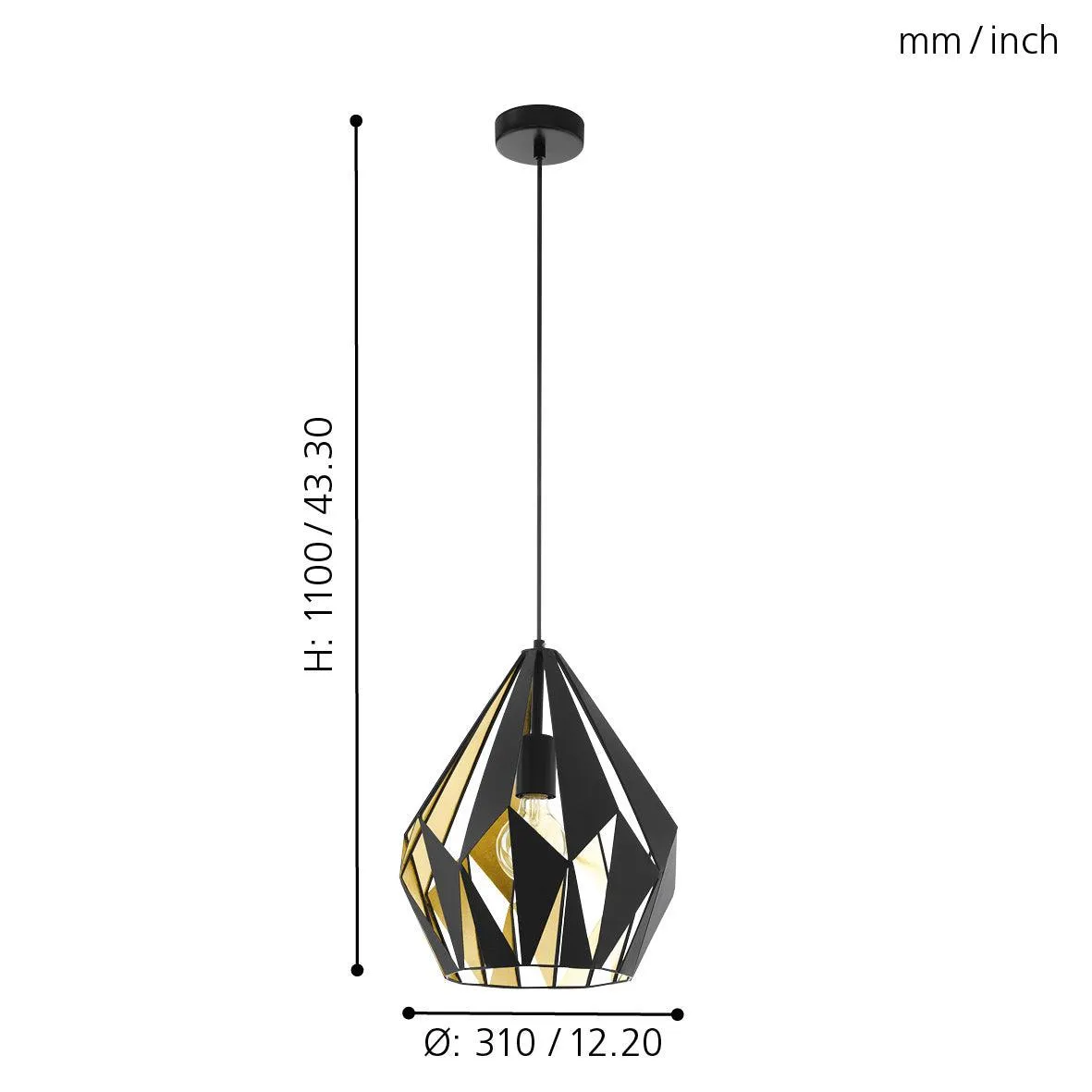 Eglo Carlton 1 Geometric Gold & Black Ceiling Pendant