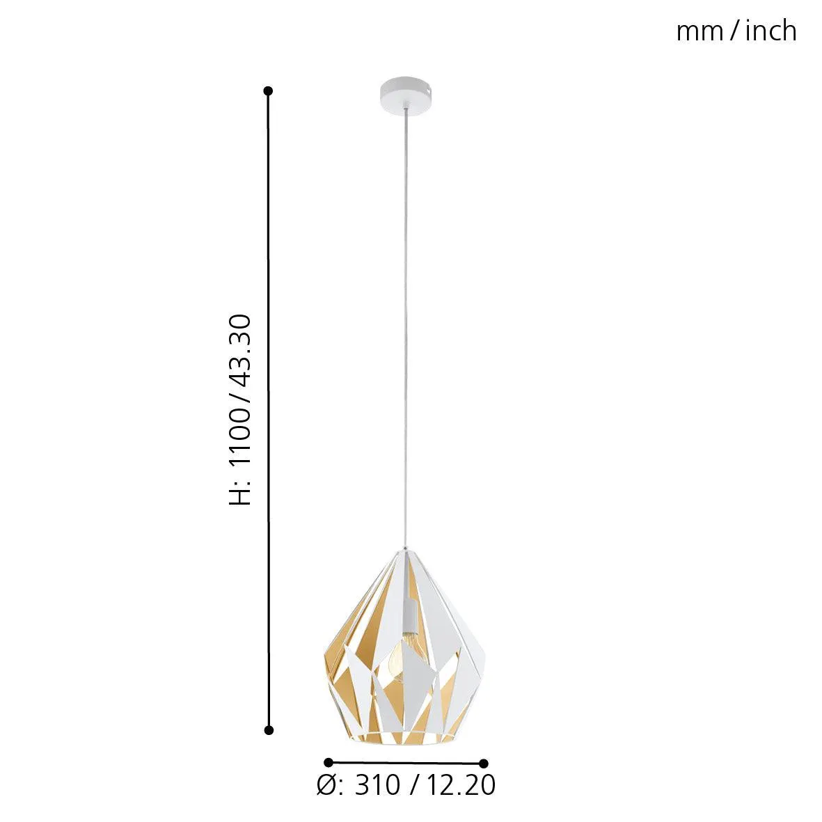 Eglo Carlton 1 Geometric Gold & White Ceiling Pendant