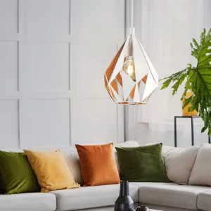 Eglo Carlton 1 White Diamond Shaped Metal Ceiling Pendant flush mount ceiling fixture