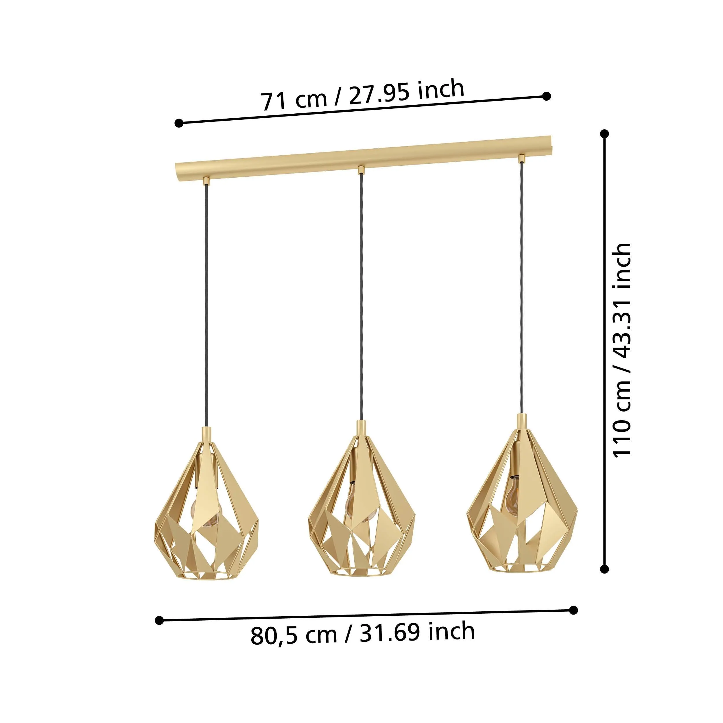 Eglo Carlton 3 Light Gold Ceiling Pendant