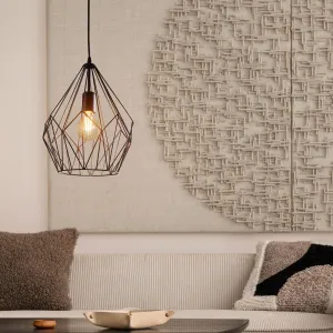 Eglo Carlton Black Diamond Shaped Wire Caged Ceiling Pendant flush mount ceiling fixture